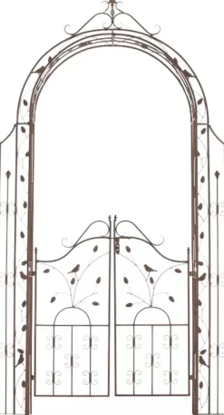 Outlet Antique Brown Metal Rose Arch with Gate - Handcrafted Iron Garden Arbor for Climbing Plants, Durable, 144cm Wide Buer, Spalier, Lysthuse Uden Tag