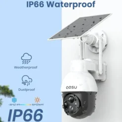 Sikkerhedsmonitorer & Videokameraer^AOSU Solar Sikkerhedskamera, 3MP HD Opløsning, 360-Graders PTZ, To-Vejs Lyd