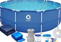 Avenli 305 cm Rund Overjordisk Pool Sæt med Pumpe & Filter til Haveelskere Pooler