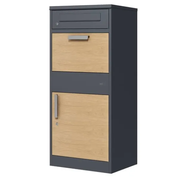 Postkasser & Brevindkast^AXI Levi Metall Paketbrevlåda Antracit/Trälook | Paketbox för flera paket | Brevlåda med lås | 50,6 x 38,3 x 112 cm
