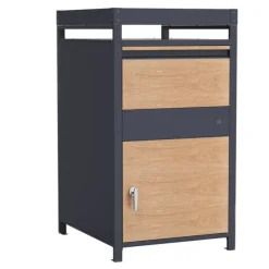 Postkasser & Brevindkast^AXI Louis Metall Paketbrevlåda antracit/trälook med planteringslåda | Paketlåda för flera paket | Brevlåda med lås | 68 x 80 x 124 cm