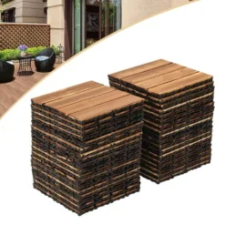 Havedekorationer^Balkon- og terrassefliser i træ - Klikgulv 30×30 cm, 36-pak - Skridsikre - Vandtætte - Inde/ude - Brun