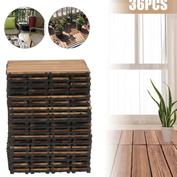 Havedekorationer^Balkon- og terrassefliser i træ - Klikgulv 30×30 cm, 36-pak - Skridsikre - Vandtætte - Inde/ude - Brun