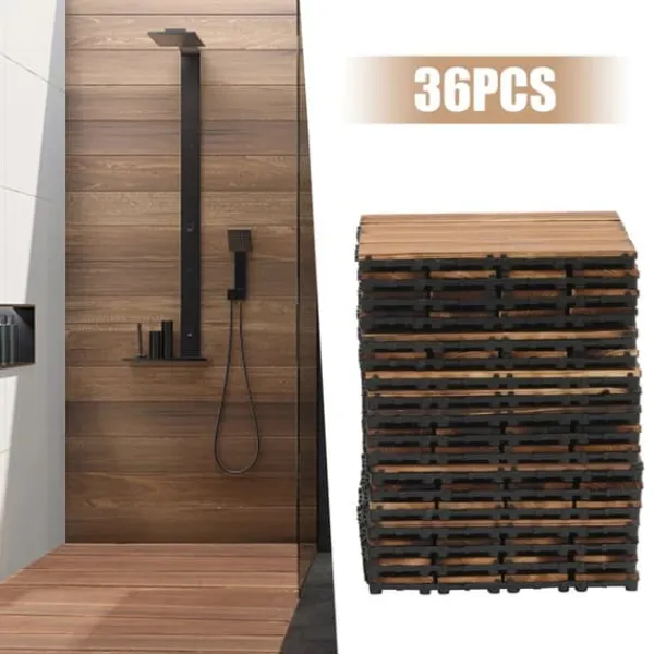 Havedekorationer^Balkon- og terrassefliser i træ - Klikgulv 30×30 cm, 36-pak - Skridsikre - Vandtætte - Inde/ude - Brun