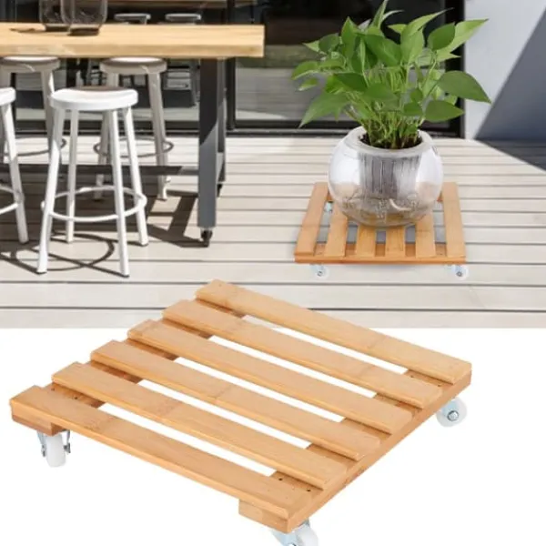 Sale bambus flytbar potteplante blomsterhylde opbevaringsstativ bakke med hjul til udendørs terrassehave Plantestativer