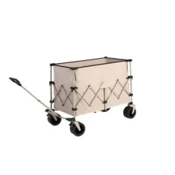 Clearance Beach Wagon, foldevogn 220 lbs med store hjul, holdbar 300L foldbar havevogn med terrænhjul og drikkeholder, beige Haveværktøj