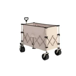 Clearance Beach Wagon, foldevogn 220 lbs med store hjul, holdbar 300L foldbar havevogn med terrænhjul og drikkeholder, beige Haveværktøj