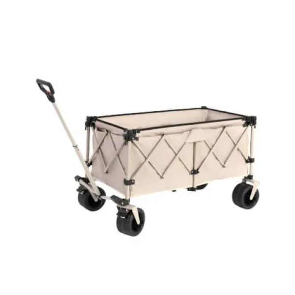 Clearance Beach Wagon, foldevogn 220 lbs med store hjul, holdbar 300L foldbar havevogn med terrænhjul og drikkeholder, beige Haveværktøj