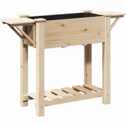 Best Beige blomsterkrukke med hylde i massivt fyrretræ | Størrelse: 111 x 37 x 76.5 cm Plantningsbænke