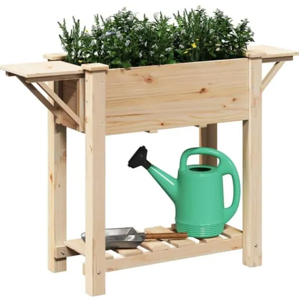 Best Beige blomsterkrukke med hylde i massivt fyrretræ | Størrelse: 111 x 37 x 76.5 cm Plantningsbænke