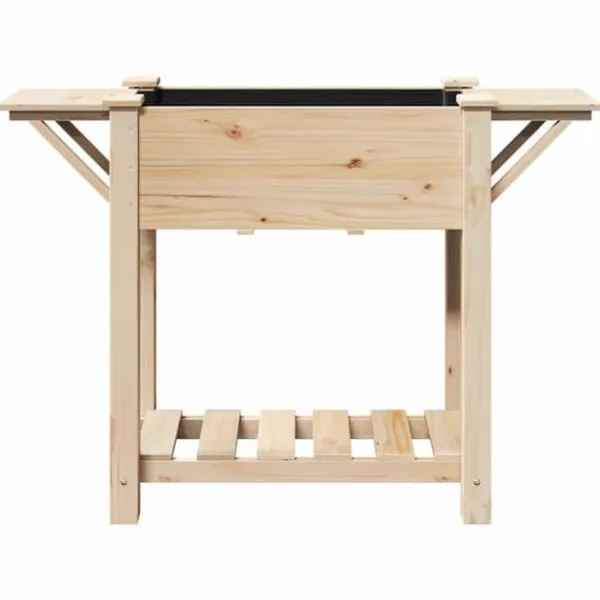 Best Beige blomsterkrukke med hylde i massivt fyrretræ | Størrelse: 111 x 37 x 76.5 cm Plantningsbænke