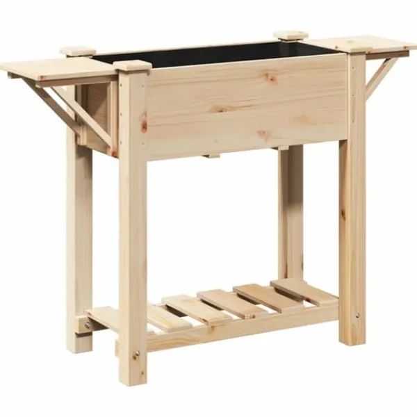 Best Beige blomsterkrukke med hylde i massivt fyrretræ | Størrelse: 111 x 37 x 76.5 cm Plantningsbænke
