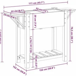 Best Beige blomsterkrukke med hylde i massivt fyrretræ | Størrelse: 111 x 37 x 76.5 cm Plantningsbænke