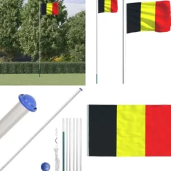 Flag & Vindposer^Belgien flag og flagstang 6,23 m aluminium - Belgien Flag - Belgien-flag - Home & Living