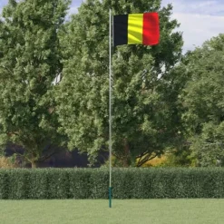 Flag & Vindposer^Belgien flag og flagstang 6,23 m aluminium - Belgien Flag - Belgien-flag - Home & Living