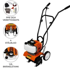 Online Benzindrevet Rotavator Rorpind Trådløs Have 52CC 4 stålblade 30 cm Arbejdsbredde 20 cm Dybde Bærbar gravemaskine Ukrudtsfjernelse PPE og værktøjssæt | CDON Havemaskiner
