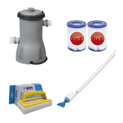 Bestway Pool- & Spatilbehør^- Pool Støvsuger AquaCrawl & Filter Pump 3028 L/h & 2 filtre Type II &WAYS skrubbebørste