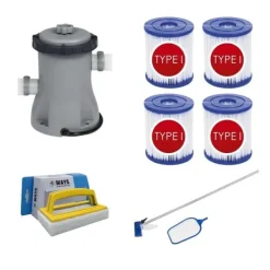 Discount - Vedligeholdelsessæt & filterpumpe 1249 L/h & 4 filtre Type I &WAYS skrubbebørste Pool- & Spatilbehør