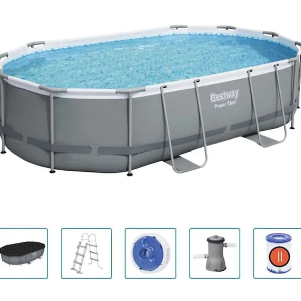 Pooler^Bestway Power Steel oval swimmingpoolsæt | Størrelse: 488x305x107 cm