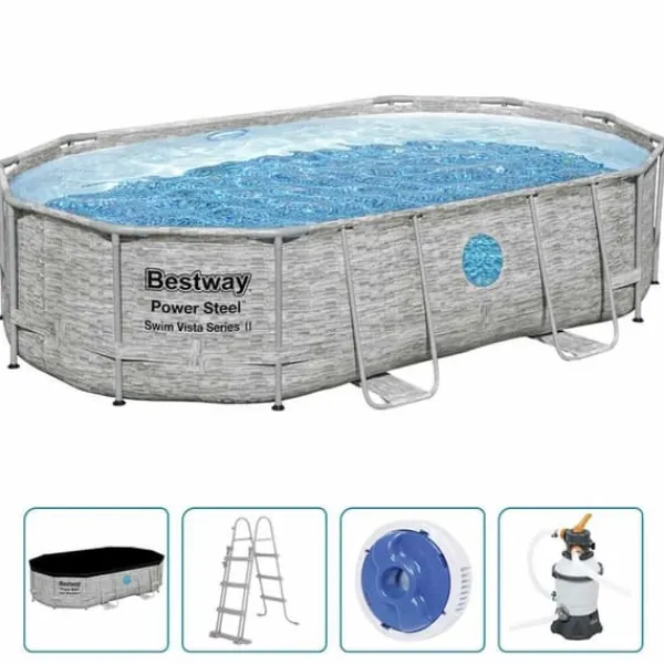 Pooler^Bestway Power Steel swimmingpoolsæt - Inkl. filterpumpe | Størrelse: 488x305x107 cm