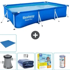 Bestway Pooler^Rectangular Steel Pro Swimming Pool - 300 x 201 x 66 cm - Blå - Inklusive Tilbehør CB16