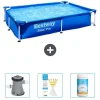Hot Rectangular Steel Pro Swimming Pool - 221 x 150 x 43 cm - Blå - Inkluderet tilbehør CB37 Pooler