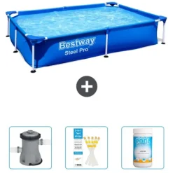 Hot Rectangular Steel Pro Swimming Pool - 221 x 150 x 43 cm - Blå - Inkluderet tilbehør CB37 Pooler