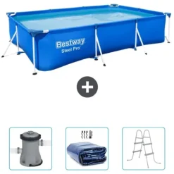 New Rectangular Steel Pro Swimming Pool - 300 x 201 x 66 cm - Blå - Inkluderet tilbehør CB47 Pooler