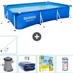 Clearance Rectangular Steel Pro Swimming Pool - 300 x 201 x 66 cm - Blå - Inklusive Tilbehør CB20 Pooler