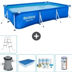 Bestway Pooler^Rectangular Steel Pro Swimming Pool - 300 x 201 x 66 cm - Blå - Inklusive Tilbehør CB14