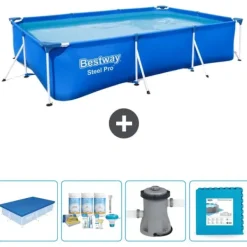 Bestway Pooler^Rectangular Steel Pro Swimming Pool - 300 x 201 x 66 cm - Blå - Inkluderet tilbehør CB2