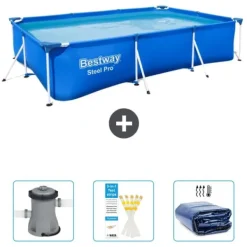 Bestway Pooler^Rectangular Steel Pro Swimming Pool - 300 x 201 x 66 cm - Blå - Inkluderet tilbehør CB38