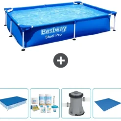 Best Rectangular Steel Pro Swimming Pool - 221 x 150 x 43 cm - Blå - Inkluderet tilbehør CB1 Pooler