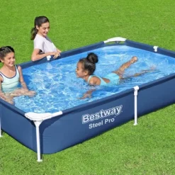 Best Rectangular Steel Pro Swimming Pool - 221 x 150 x 43 cm - Blå - Inkluderet tilbehør CB1 Pooler