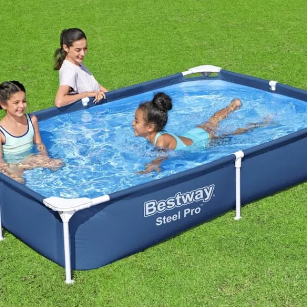 Best Rectangular Steel Pro Swimming Pool - 221 x 150 x 43 cm - Blå - Inkluderet tilbehør CB1 Pooler