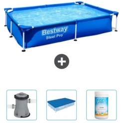 Bestway Pooler^Rectangular Steel Pro Swimming Pool - 221 x 150 x 43 cm - Blå - Inkluderet tilbehør CB39