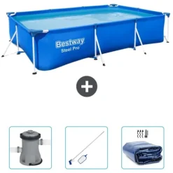 Best Rectangular Steel Pro Swimming Pool - 300 x 201 x 66 cm - Blå - Inkluderet tilbehør CB45 Pooler