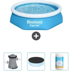Discount Round Oppustelig Fast Set Swimming Pool - 244 x 61 cm - Blå - Inkluderet tilbehør CB39 Pooler