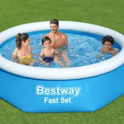 Discount Round Oppustelig Fast Set Swimming Pool - 244 x 61 cm - Blå - Inkluderet tilbehør CB39 Pooler