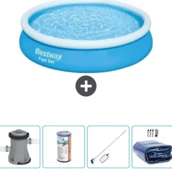 Clearance Round Oppustelig Fast Set Swimming Pool - 366 x 76 cm - Blå - Inklusive Tilbehør CB57 Pooler