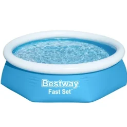 Bestway Pooler^Round Oppustelig Fast Set Swimming Pool - 244 x 61 cm - Blå - Inklusive Tilbehør CB11