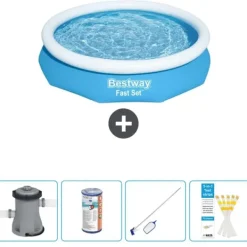 Best Round Oppustelig Fast Set Swimming Pool - 305 x 66 cm - Blå - Inklusive Tilbehør CB58 Pooler