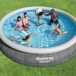 Hot Round Oppustelig Fast Set Swimming Pool - Rattan Print - 457 x 84 cm - Inklusive Tilbehør CB14 Pooler