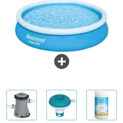 Bestway Pooler^Round Oppustelig Fast Set Swimming Pool - 366 x 76 cm - Blå - Inkluderet tilbehør CB41