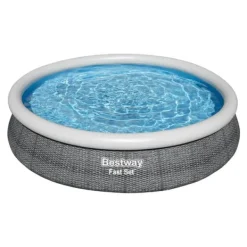 Outlet Round Oppustelig Fast Set Swimming Pool - Rattan Print - 366 x 76 cm - Inklusive Tilbehør CB59 Pooler