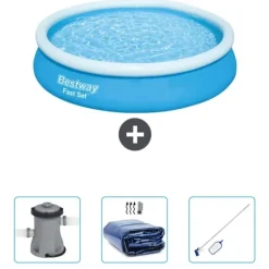 Best Round Oppustelig Fast Set Swimming Pool - 366 x 76 cm - Blå - Inkluderet tilbehør CB42 Pooler