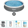 Hot Round Oppustelig Fast Set Swimming Pool - Rattan Print - 366 x 76 cm - Inklusive Tilbehør CB49 Pooler