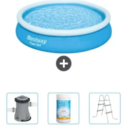 Best Round Oppustelig Fast Set Swimming Pool - 366 x 76 cm - Blå - Inkluderet tilbehør CB48 Pooler