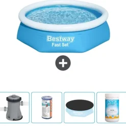 Round Oppustelig Fast Set Swimming Pool - 244 x 61 cm - Blå - Inklusive Tilbehør CB51 Pooler