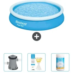 Bestway Pooler^Round Oppustelig Fast Set Swimming Pool - 366 x 76 cm - Blå - Inkluderet tilbehør CB37